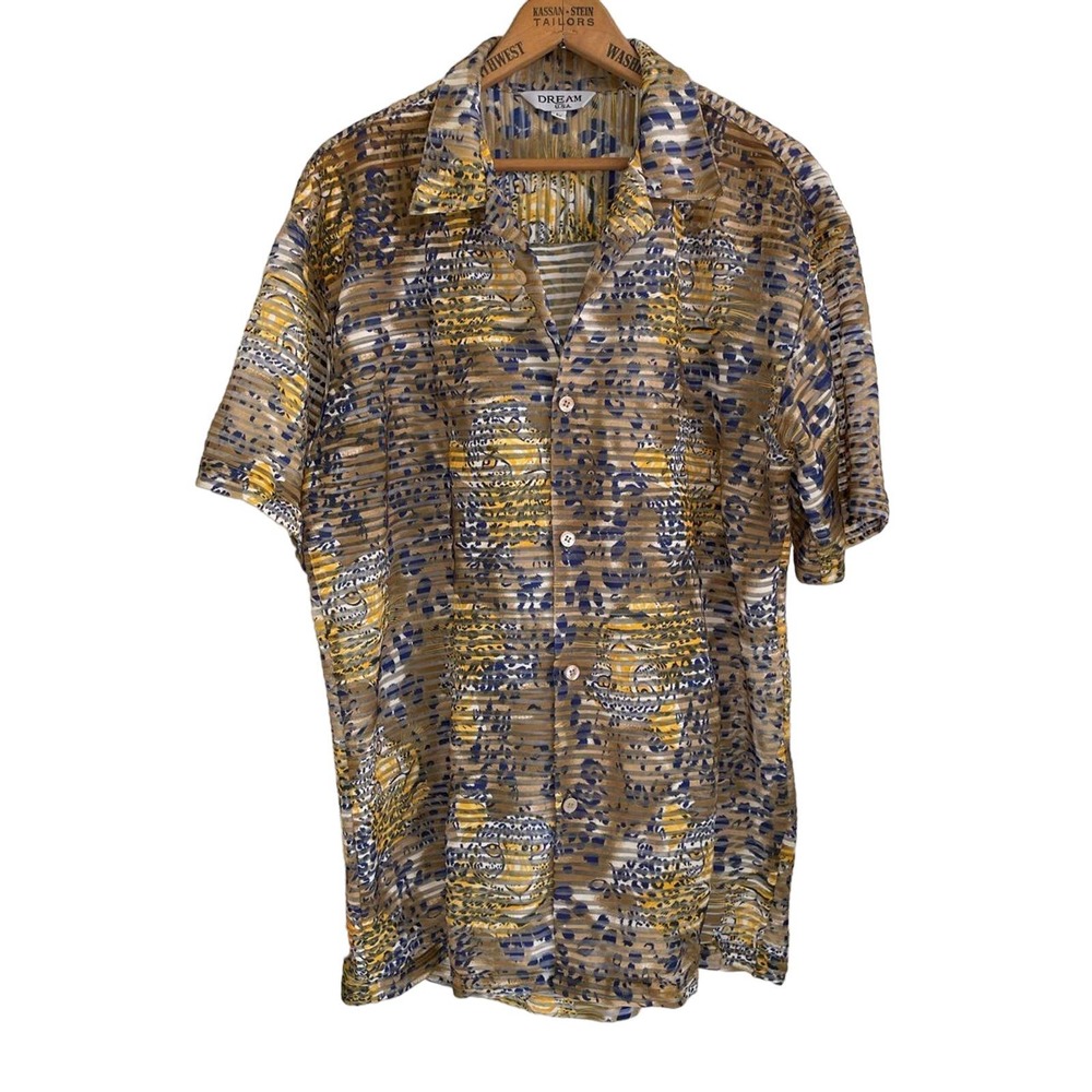 Vintage leopard mesh striped short sleeve button up by Dream USA